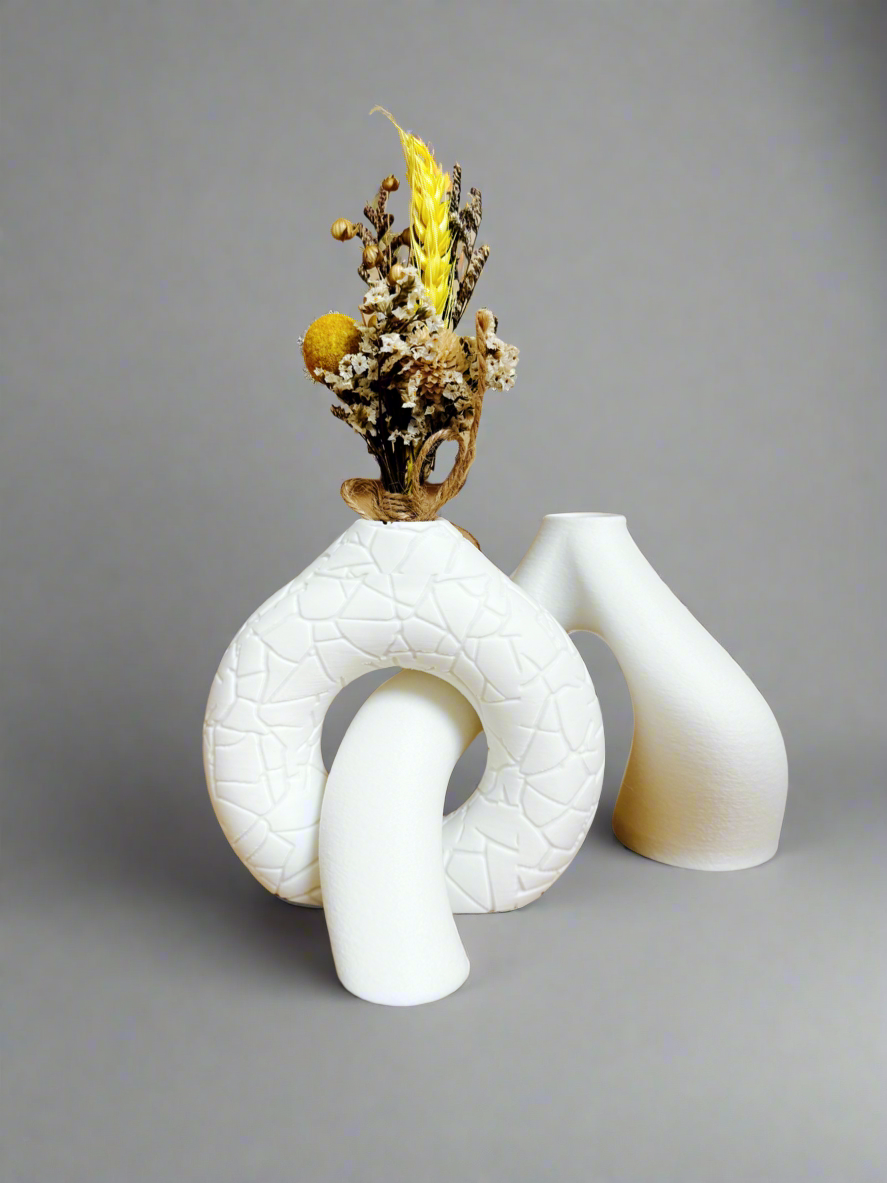 Duo: Cracked Toroid & Innesto – Sculptural Vases Set