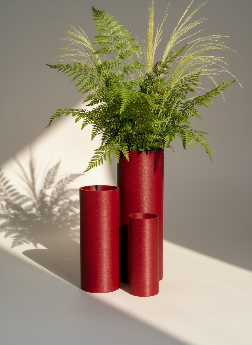 Vase Trio "Tubulus" Maroon Red