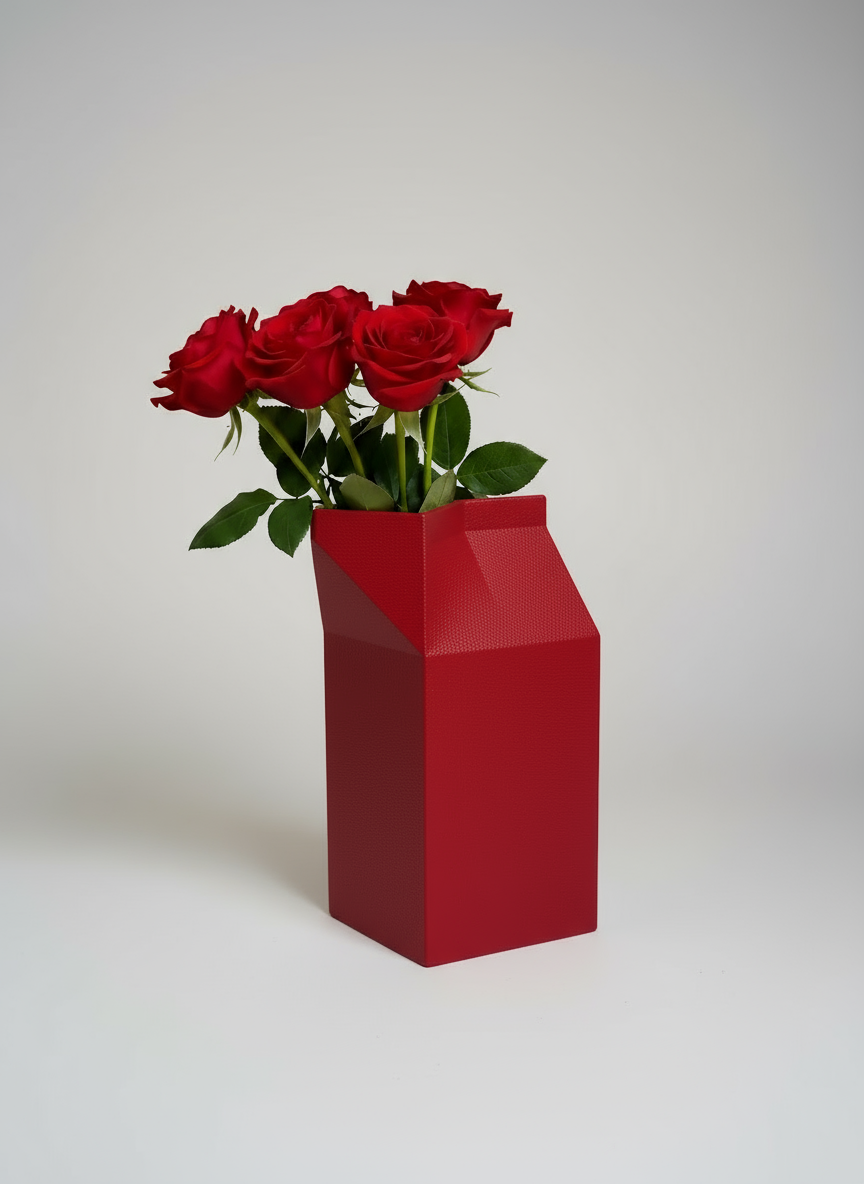 Vase "Milk Carton" Maroon Red