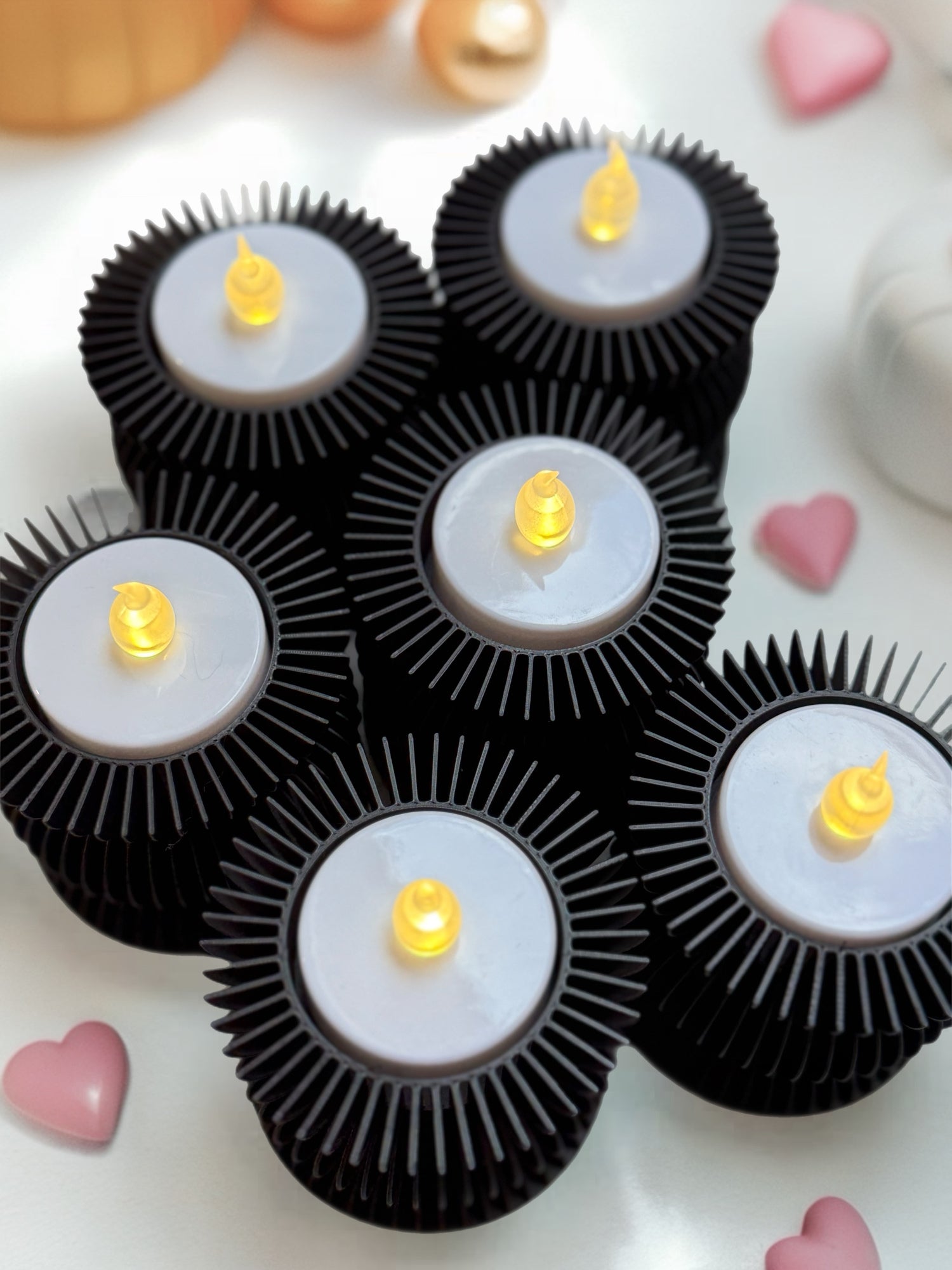 6 Romantic Tea Light Candle Holders + Electric Candles + Batteries "Attraction"