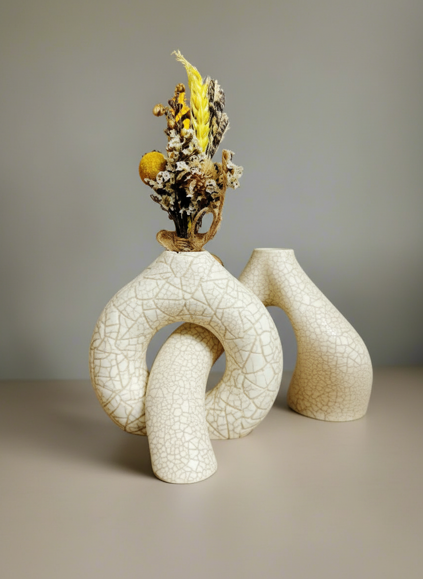 3D Printed Vases Decor Lamp Art - Duo: Cracked Toroid & Innesto – Sculptural Vases Set