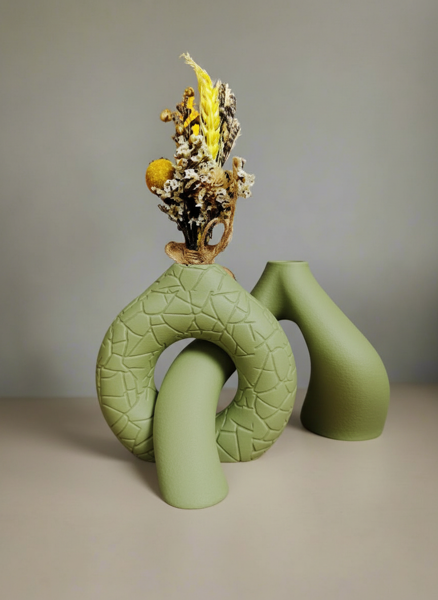 3D Printed Vases Decor Lamp Art - Duo: Cracked Toroid & Innesto – Sculptural Vases Set