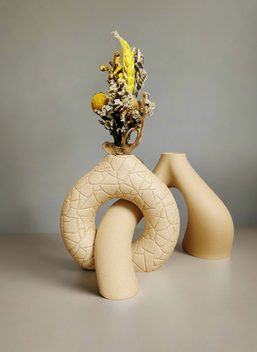 3D Printed Vases Decor Lamp Art - Duo: Cracked Toroid & Innesto – Sculptural Vases Set