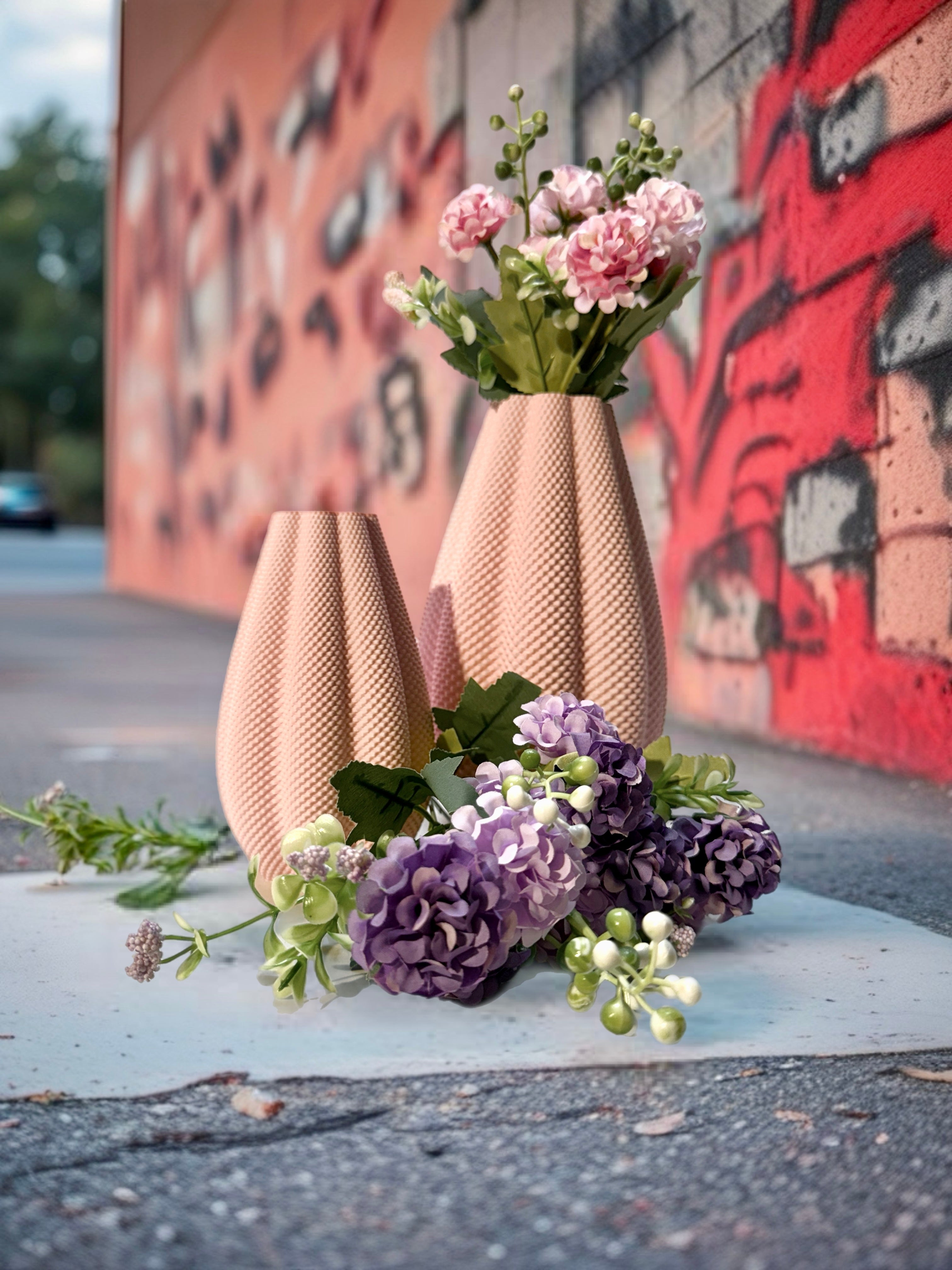 Indoor Duo Vases "Sol" for Dried Flowers or Grasses Baby Pink