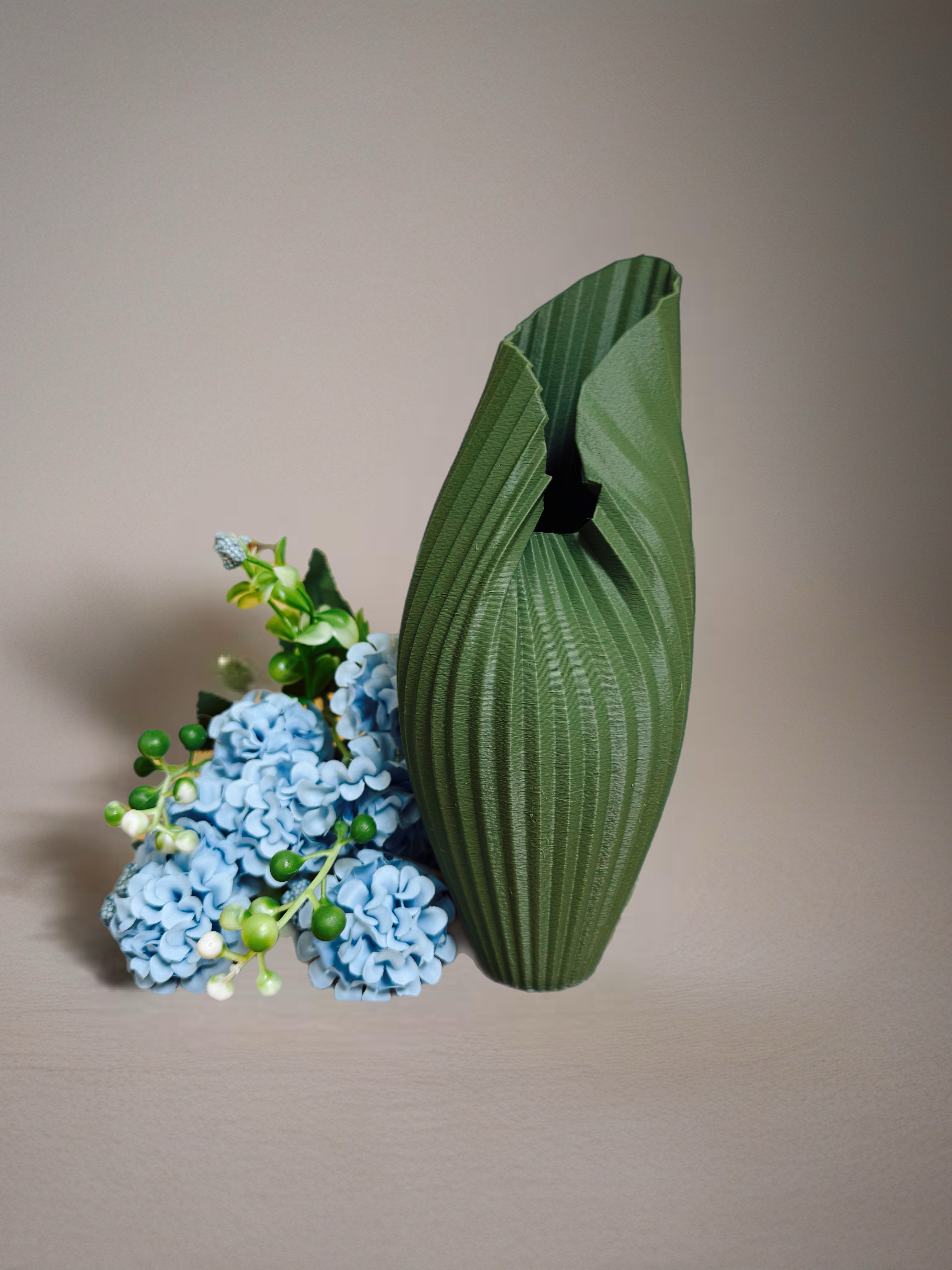 Indoor Vase "Folded Inside" Olive Green