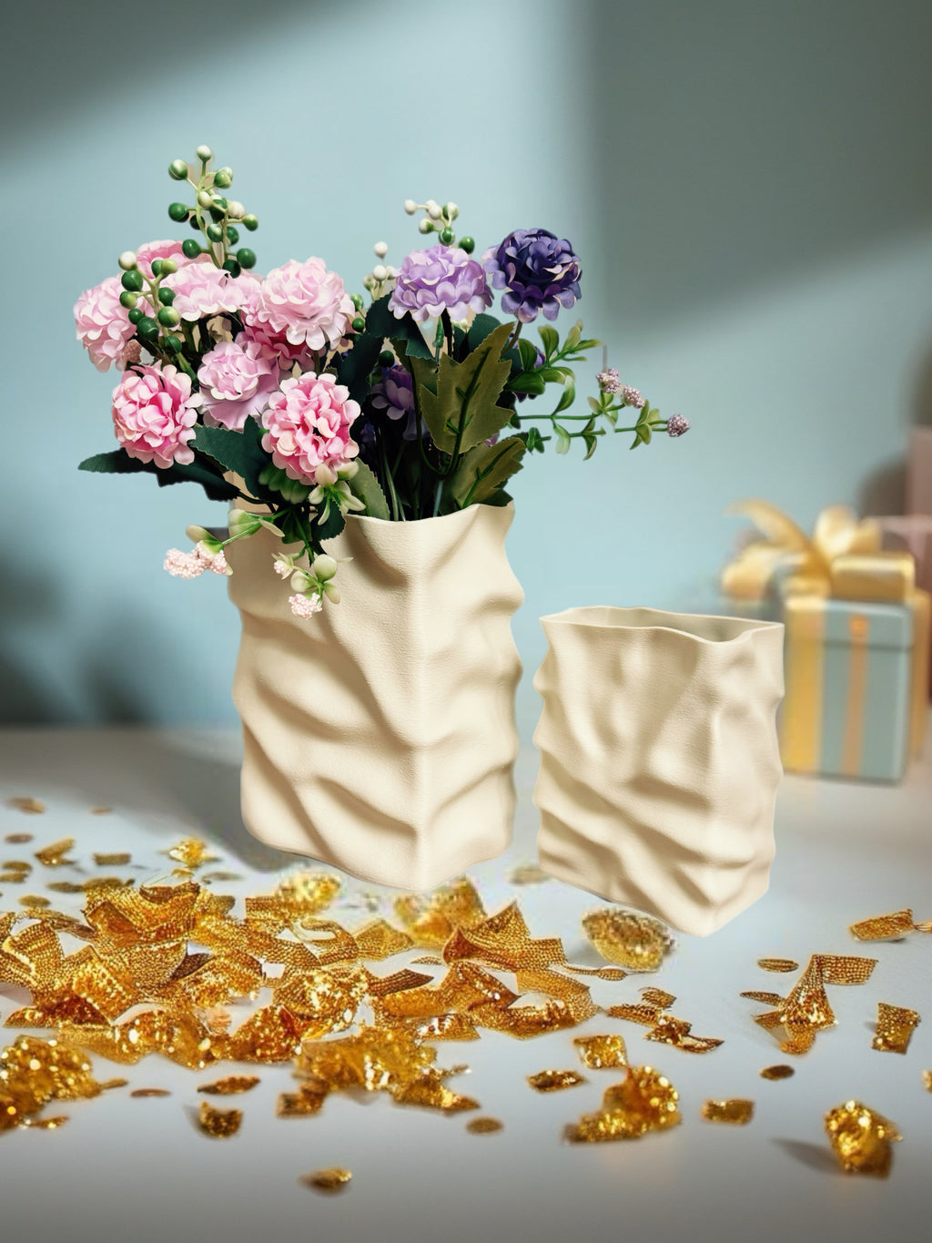 Dried Flower Vase Duo "Paper Bag" Cream White