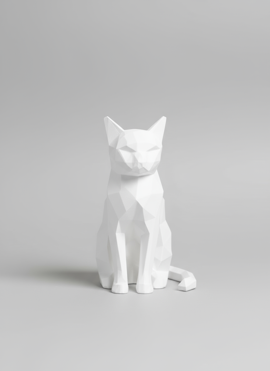 Sculpture "Low Poly Cat" White