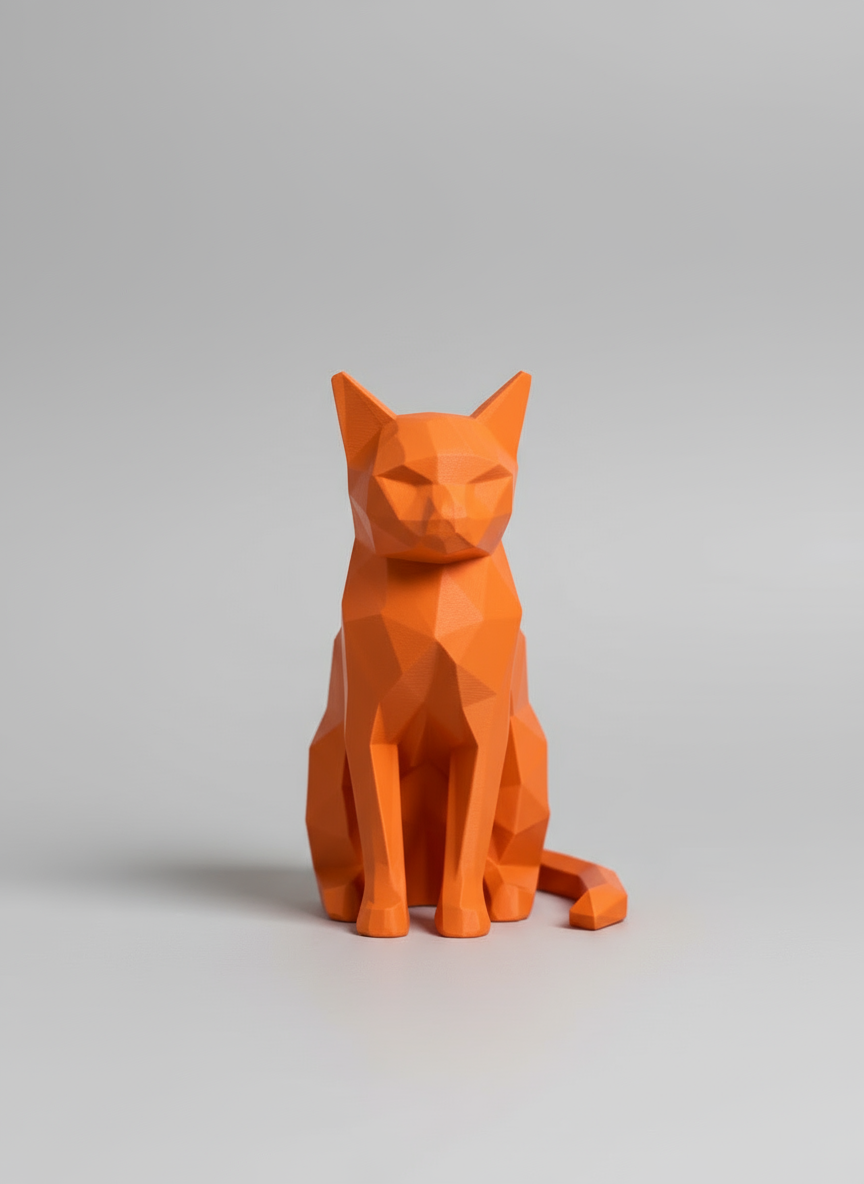 Sculpture "Low Poly Cat" Orange
