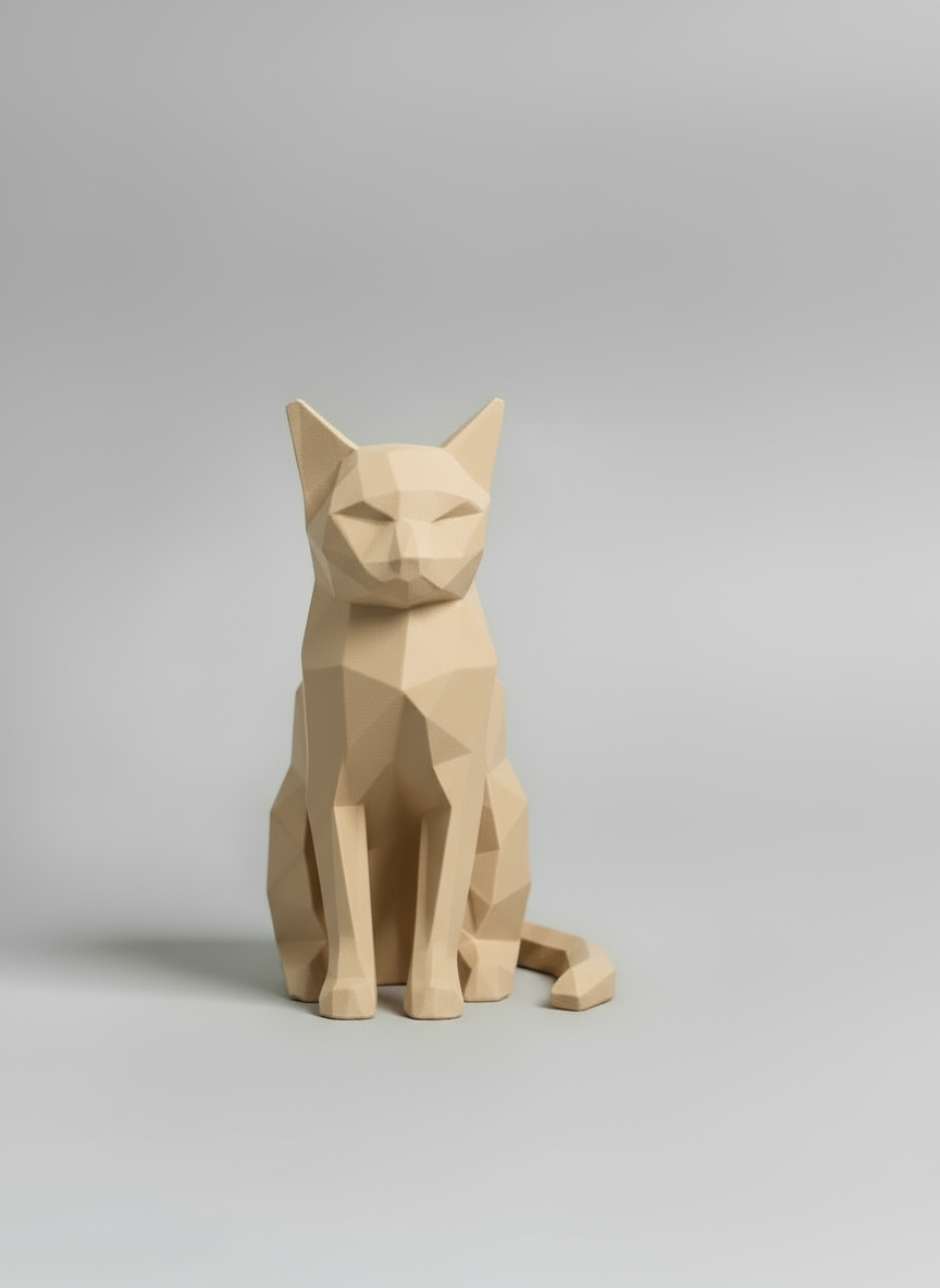 Sculpture "Low Poly Cat" Beige