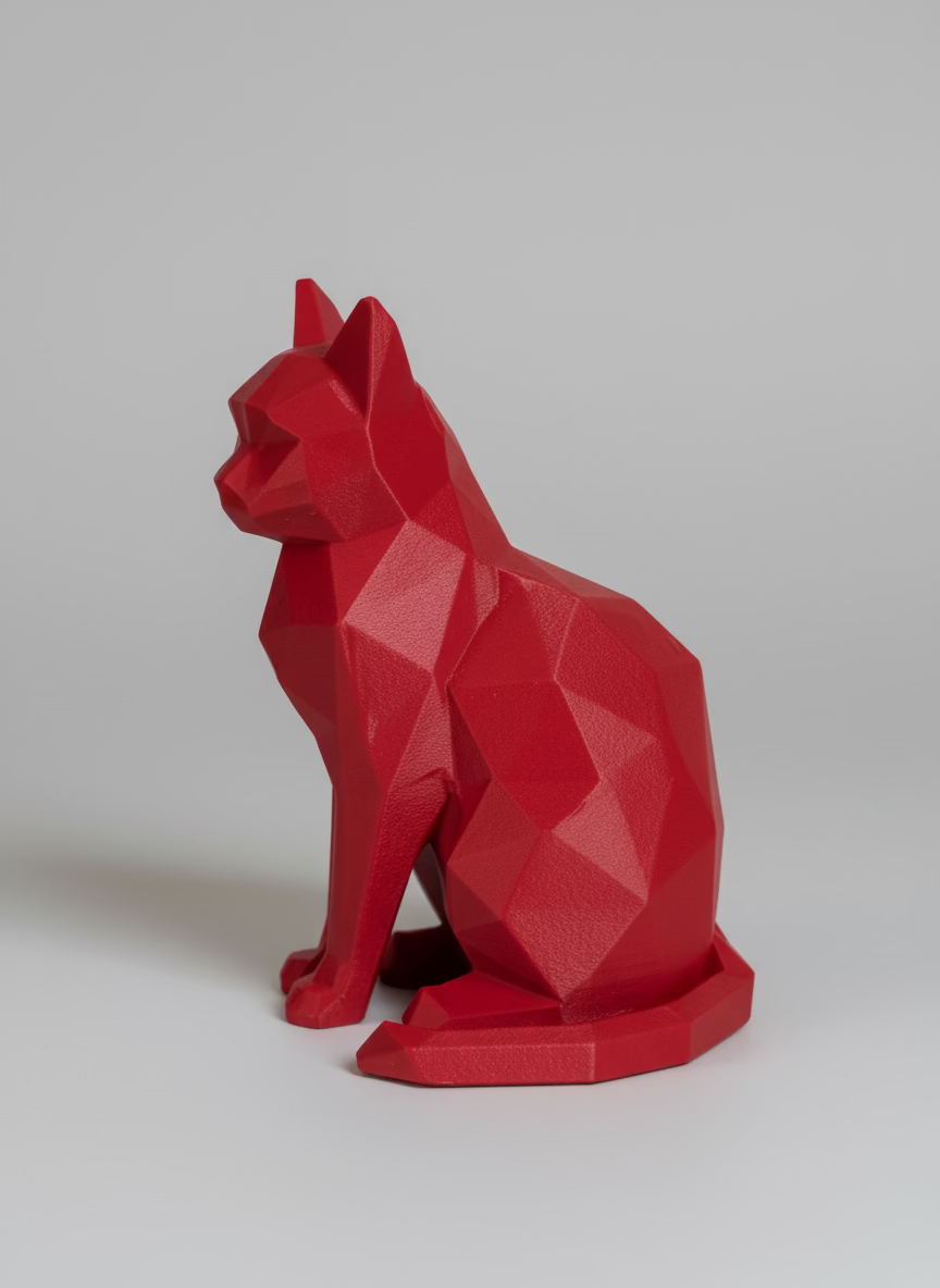 Sculpture "Low Poly Cat" Maroon Red