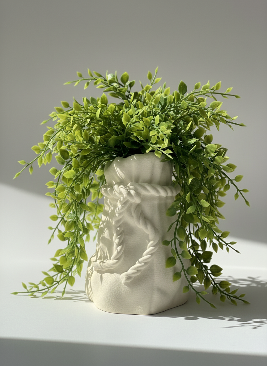 Designer Vase "Sacos Rope" Cream White