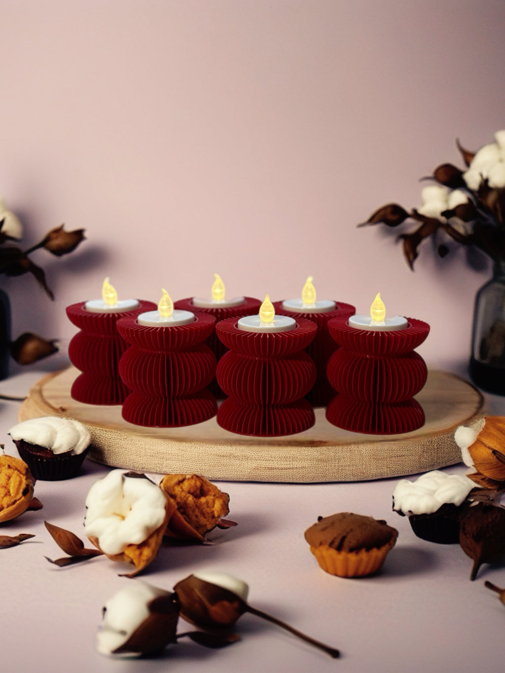 6 Romantic Tea Light Candle Holders + Electric Candles + Batteries "Attraction"